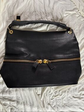 Tom Ford Black Leather Shoulder Bag with Gold Accents
